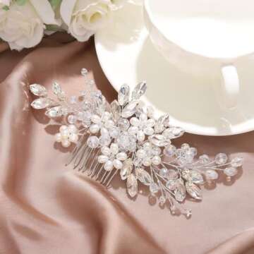 JAKAWIN Bride Wedding Hair Comb Pearl Flower Hair Piece Rhinestone Bridal Hair Accessories for Women...