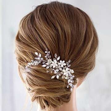 JAKAWIN Bride Wedding Hair Comb Pearl Flower Hair Piece Rhinestone Bridal Hair Accessories for Women HC034 (Silver)