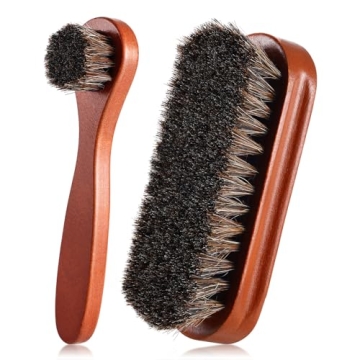 2 Pcs Horsehair Shine Shoes Brush Kit Polish Dauber Applicators Cleaning Leather Shoes Boots Care Br...