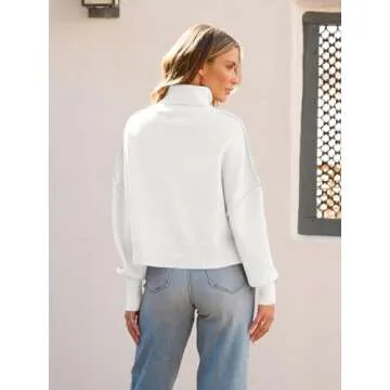 MEROKEETY Women's 2024 Turtleneck Cropped Sweater Casual Lantern Sleeve Oversized Knitted Pullover Fall Outfit White S