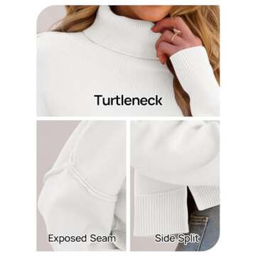 MEROKEETY Women's 2024 Turtleneck Cropped Sweater Casual Lantern Sleeve Oversized Knitted Pullover Fall Outfit White S
