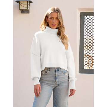 MEROKEETY Women's 2024 Turtleneck Cropped Sweater Casual Lantern Sleeve Oversized Knitted Pullover Fall Outfit White S