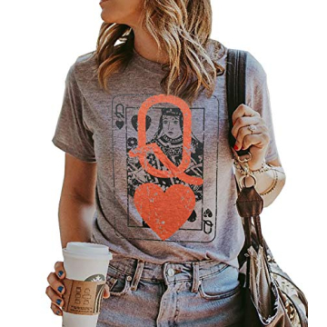 Q of Hearts T-Shirt Women Vintage Country Music Graphic Tee Casual Letters Print Short Sleeve Tops (...