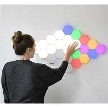 Clearon (12 Pack) LED Hexagon Lights RGB - Bright Colorful LED lamp Modular Touch Sensitive Lighting Hexagon Wall LED Light Kit, Changing Colors, Touchpad Switch, Magnetic & Reusable