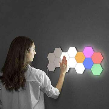 Clearon (12 Pack) LED Hexagon Lights RGB - Bright Colorful LED lamp Modular Touch Sensitive Lighting Hexagon Wall LED Light Kit, Changing Colors, Touchpad Switch, Magnetic & Reusable