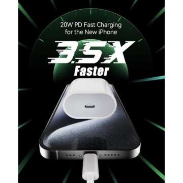 10FT iPhone 15 Pro Charger Kit - 20W USB-C Fast Charging Block & Cable
