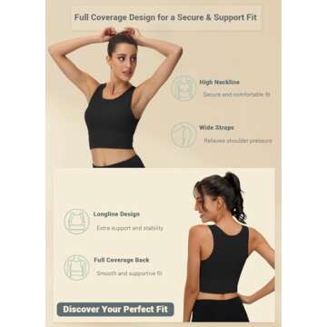 High Neck Sports Bra for Women Longline Full Coverage Sports Bras Medium Impact Padded Workout Crop Tops for Yoga Gym