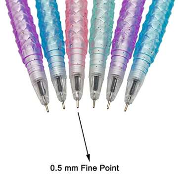 Maydahui 28 PCS Mermaid Shape Rollerball Pen Fish Animal Pens Black Gel Ink Creative Crystal Flash Powder Pens Starfish Pendant Design for School Office Girls