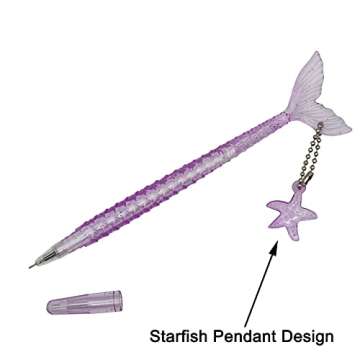 Maydahui 28 PCS Mermaid Shape Rollerball Pen Fish Animal Pens Black Gel Ink Creative Crystal Flash Powder Pens Starfish Pendant Design for School Office Girls