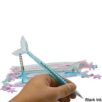 Maydahui 28 PCS Mermaid Shape Rollerball Pen Fish Animal Pens Black Gel Ink Creative Crystal Flash Powder Pens Starfish Pendant Design for School Office Girls