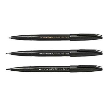 Pentel Fude Touch Sign Pen, 3 Types Assorted (Medium,Fine,Extra Fine) Black, Original 5 Colors Sticky Notes