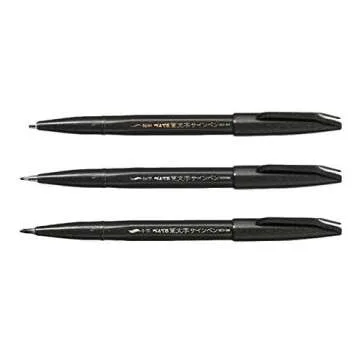 Pentel Fude Touch Sign Pen, 3 Types Assorted (Medium,Fine,Extra Fine) Black, Original 5 Colors Sticky Notes