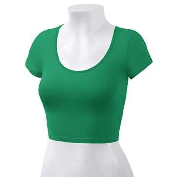 Women's Cotton Basic Scoop Neck Crop Tops Short Sleeve Tops