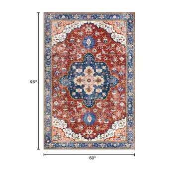 Rugs USA x Lauren Liess Amaryllis Medallion Machine Washable Area Rug, 5x8, Rust