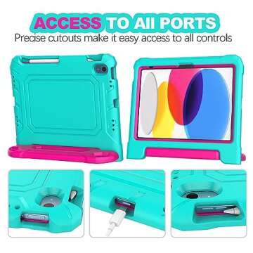 YIHE Kids Case for iPad 10.9 Inch 10th Generation - with Built-in Screen Protector and Pen Holder - Durable Shockproof Cover for iPad 10th Gen 2022 - Cyan&Pink
