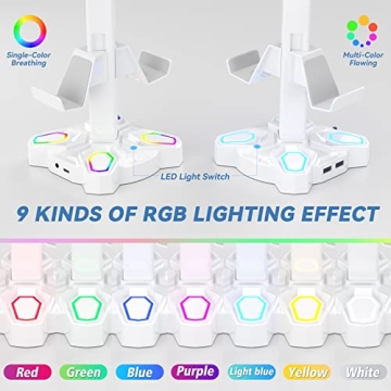 KDD Gaming Headphones Stand with RGB Lights and USB Ports