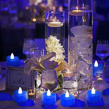 Honoson 1000 Pieces Artificial Rose Petals with 24 Pcs Flameless Heart Shaped LED Tealights Candles Romantic Night Decorations for Wedding Anniversary Table Decor(Blue)