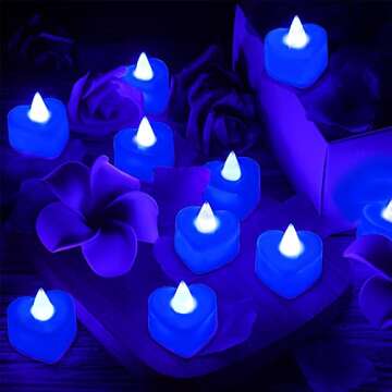 Honoson 1000 Pieces Artificial Rose Petals with 24 Pcs Flameless Heart Shaped LED Tealights Candles Romantic Night Decorations for Wedding Anniversary Table Decor(Blue)