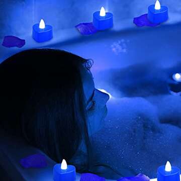 Honoson 1000 Pieces Artificial Rose Petals with 24 Pcs Flameless Heart Shaped LED Tealights Candles Romantic Night Decorations for Wedding Anniversary Table Decor(Blue)