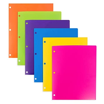 Durable 3-Hole Punch Plastic Folders - 6 Vibrant Colors for School & Office
