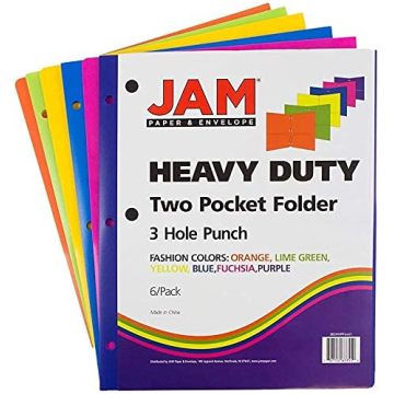 Heavy Duty Plastic 3 Hole Punch Folders 6 Pack Assorted Colors