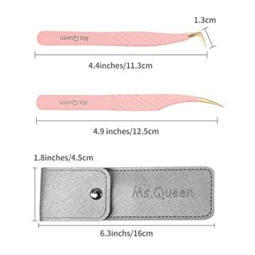 Ms.Queen Lash Extension Tweezers Set for Beautiful Lashes