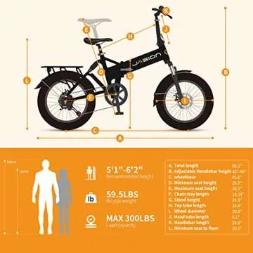 Jasion EB7 2.0 Adult Electric Bicycles, 28MPH Folding Electric Bike with 1200W Peak Motor, 55Miles Commute Ebikes for Adults 480WH Battery, Shock Absorber, Disc Brake, 20" *3.0 Tires for Beach Snow