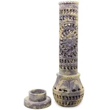 Handmade Carving Round Soapstone Incense Stick Tower Holder | Marble Incense Stick Tower Burner Holder Spa Aromatherapy Home Office Fragrance Accessories Home Office Decor - (11 X 3 Inches)