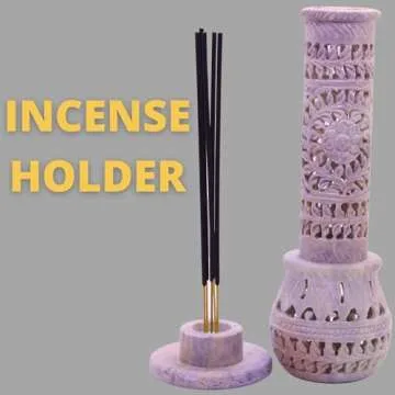 Handmade Carving Round Soapstone Incense Stick Tower Holder | Marble Incense Stick Tower Burner Holder Spa Aromatherapy Home Office Fragrance Accessories Home Office Decor - (11 X 3 Inches)