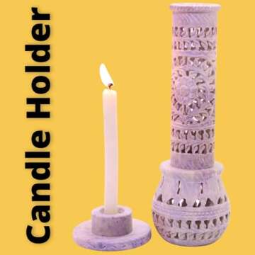 Handmade Carving Round Soapstone Incense Stick Tower Holder | Marble Incense Stick Tower Burner Holder Spa Aromatherapy Home Office Fragrance Accessories Home Office Decor - (11 X 3 Inches)