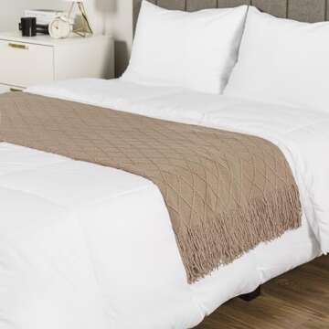 PAVILIA Tan Taupe Knit Throw Blanket for Couch Bed, Soft Knitted Farmhouse Sofa Throw for Living Room, Lightweight Decorative Fall Throw Blanket for Chair, Outdoor Textured Boho Blanket, 50x60