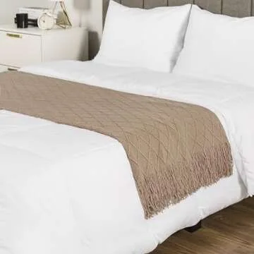 PAVILIA Tan Taupe Knit Throw Blanket for Couch Bed, Soft Knitted Farmhouse Sofa Throw for Living Room, Lightweight Decorative Fall Throw Blanket for Chair, Outdoor Textured Boho Blanket, 50x60