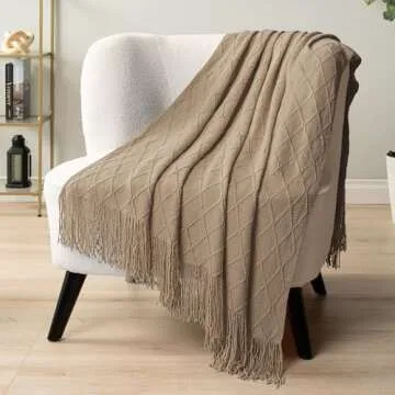 PAVILIA Tan Taupe Knit Throw Blanket for Couch Bed, Soft Knitted Farmhouse Sofa Throw for Living Room, Lightweight Decorative Fall Throw Blanket for Chair, Outdoor Textured Boho Blanket, 50x60