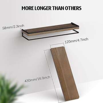 Meangood Floating Shelves Wall Mounted Set of 2, Rustic Wood Wall Storage Shelves for Bedroom,Living Room,Bathroom, Kitchen Brown