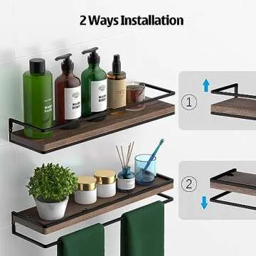 Meangood Floating Shelves Wall Mounted Set of 2, Rustic Wood Wall Storage Shelves for Bedroom,Living Room,Bathroom, Kitchen Brown