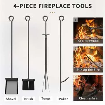 Mr IRONSTONE Firewood Rack with Fireplace Tools Set, Fireplace Tool Rack for Indoor Outdoor Fire Log Holder Wrought Iron Large Wood Stove with Firepit Tools, Brush, Shovel, Poker, Tongs, Black