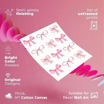 UAddMe Trendy Pink Bow Posters Watercolor Light Pink Bow Prints Painting Balletcore Girl Canvas Wall...