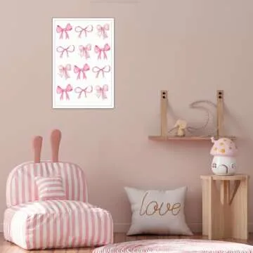 UAddMe Trendy Pink Bow Posters Watercolor Light Pink Bow Prints Painting Balletcore Girl Canvas Wall Art Funky Coquette Preppy Aesthetic Wall Decor For Bedroom Living Room Poster 12x16in Unframed