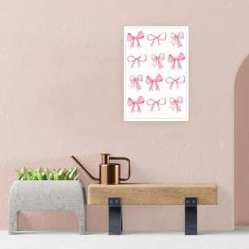 UAddMe Trendy Pink Bow Posters Watercolor Light Pink Bow Prints Painting Balletcore Girl Canvas Wall Art Funky Coquette Preppy Aesthetic Wall Decor For Bedroom Living Room Poster 12x16in Unframed