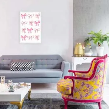 UAddMe Trendy Pink Bow Posters Watercolor Light Pink Bow Prints Painting Balletcore Girl Canvas Wall Art Funky Coquette Preppy Aesthetic Wall Decor For Bedroom Living Room Poster 12x16in Unframed