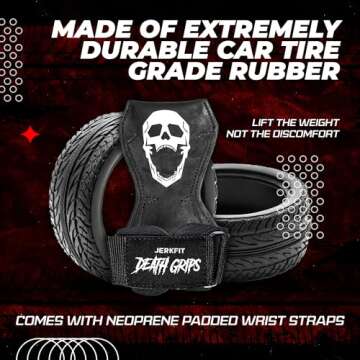 JerkFit Death Grips, Lifting Straps for Deadlifts, Pull Ups, and Heavy Shrugs, with Padded Support, Palm Protection & Increased Grip for Heavy Pull Lifts (Small)
