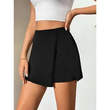 WDIRARA Women's High Waist Wrap Split Asymmetrical Hem Skort Zipper Back Shorts