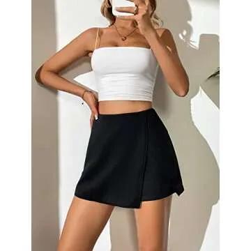 WDIRARA Women's High Waist Wrap Split Asymmetrical Hem Skort Zipper Back Shorts