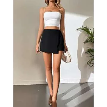 WDIRARA Women's High Waist Wrap Split Asymmetrical Hem Skort Zipper Back Shorts