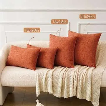 MIULEE Pack of 2 Couch Throw Pillow Covers 20x20 Inch Soft Burnt Orange Chenille Pillow Covers for Sofa Living Room Solid Dyed Pillow Cases