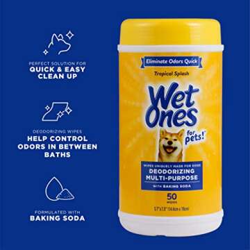 Wet Ones for Pets Deodorizing Multipurpose Pet Wipes, Tropical Splash Scent - Pet Grooming Wipes for...
