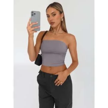 Trendy Queen Womens 3 Pack Tube Tops Crop Going Out Strapless Basic Backless Bandeau Bra Summer Outfits 2025 Black White Dark Grey M