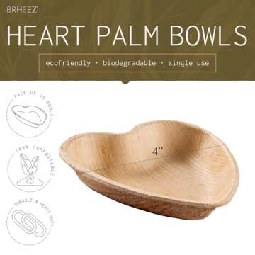brheez Palm Leaf Disposable Bamboo Style 4" Heart Shaped Plates - Natural Color - Elegant Sturdy - Biodegradable and Compostable (pack of 25)
