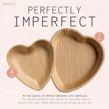 brheez Palm Leaf Disposable Bamboo Style 4" Heart Shaped Plates - Natural Color - Elegant Sturdy - Biodegradable and Compostable (pack of 25)