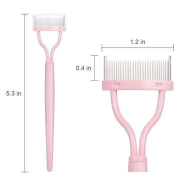 Acavado Eyelash Comb, Arc Designed Eyelash Separator Mascara Applicator Eyebrow Brush Metal Teeth Eye Lash Tool with Comb Cover,Baby Pink